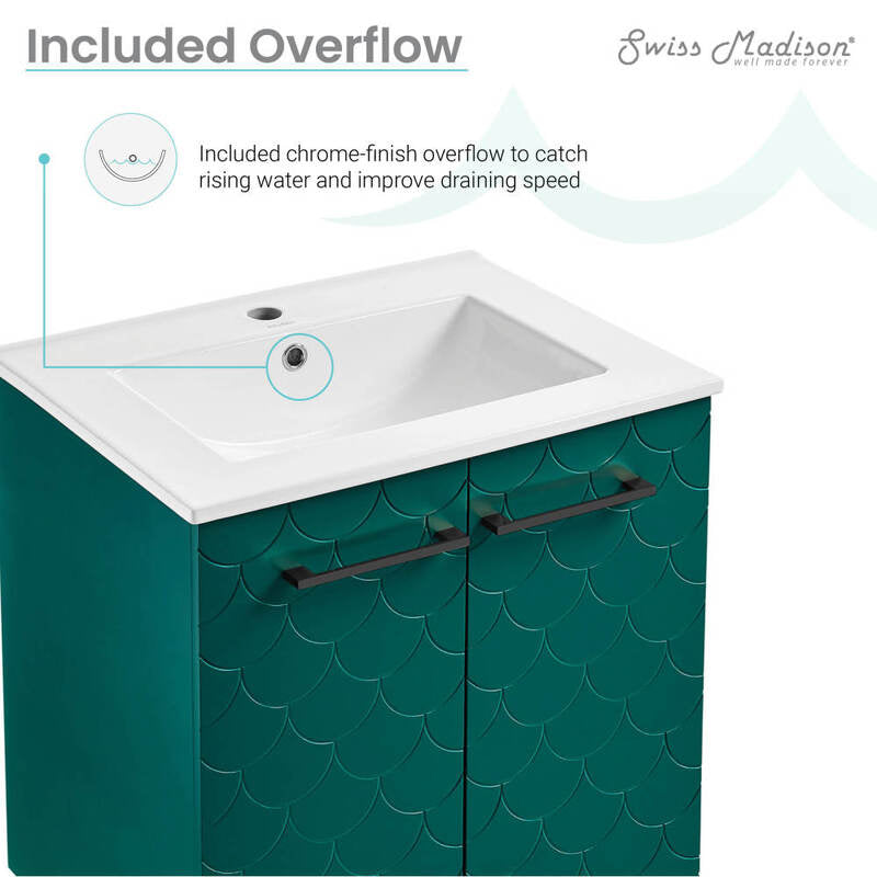 Swiss Madison Annecy 24" Bathroom Vanity in Barracuda Teal