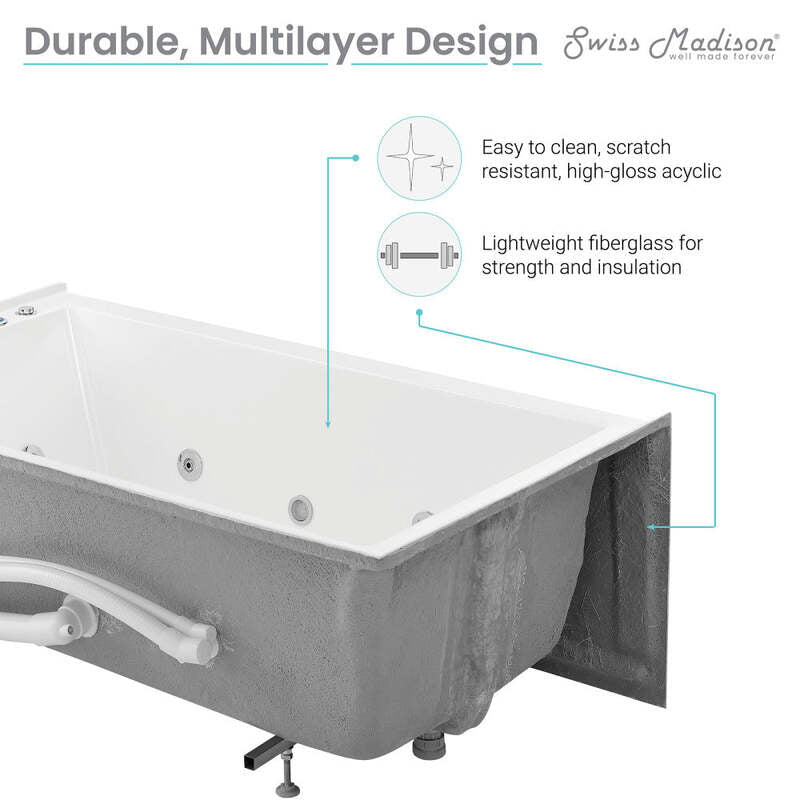 Swiss Madison Avancer 60" x 36" Left-Hand Drain Rectangular Alcove Whirlpool Bathtub with Apron