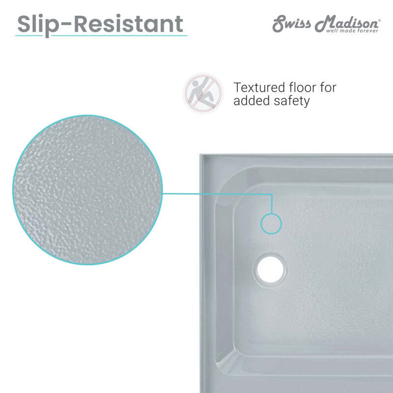 Swiss Madison Voltaire 48 x 36 Single-Threshold, Left-Hand Drain, Shower Base in Grey