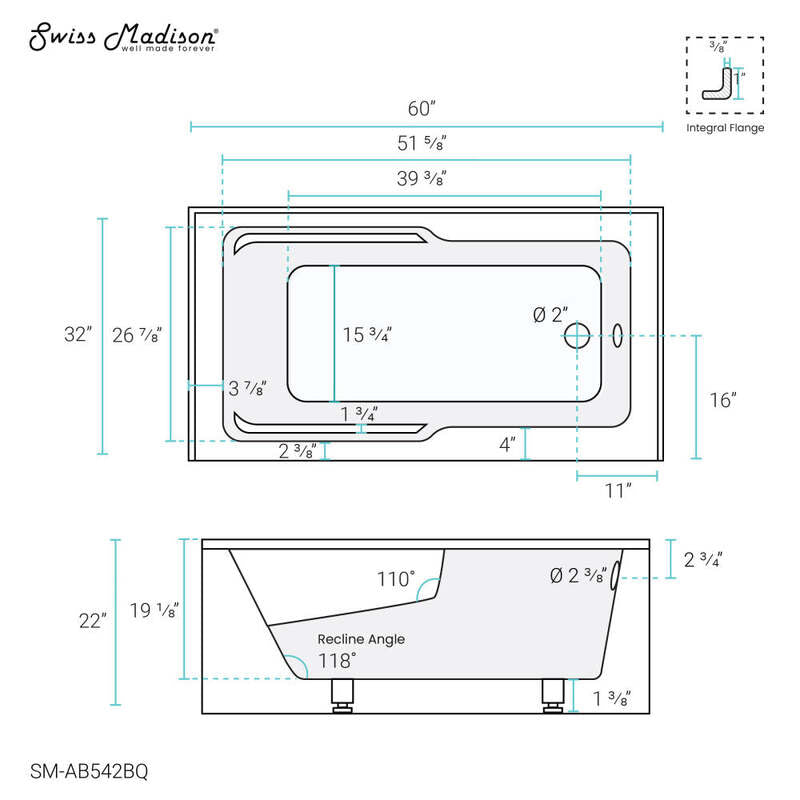 Swiss Madison Voltaire 60" X 32" Right-Hand Drain Alcove Bathtub with Apron in Bisque