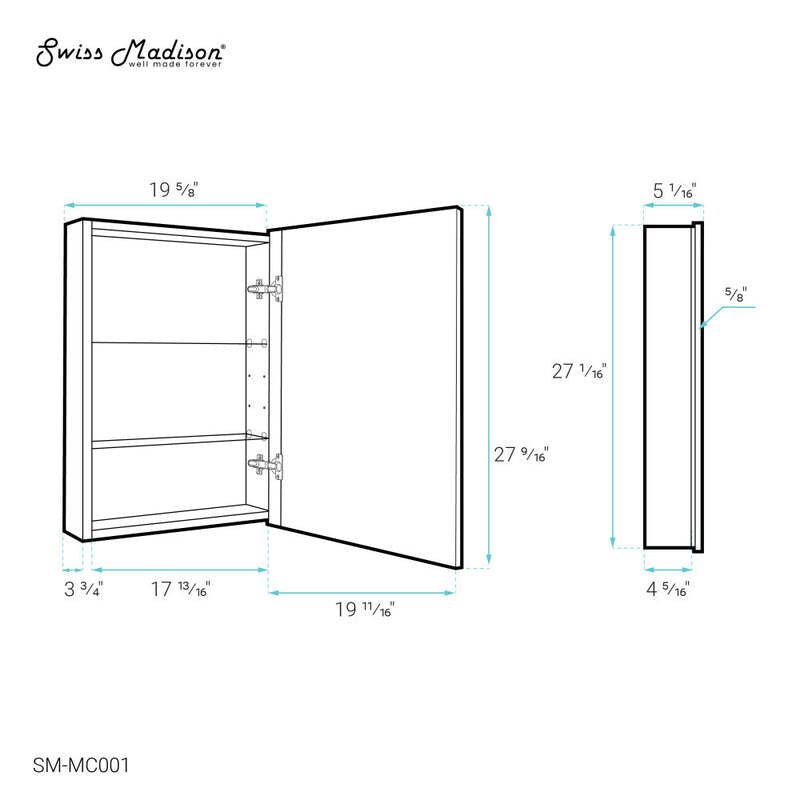 Swiss Madison Cache 20 in. x 30 in. Mirrored Aluminum Medicine Cabinet