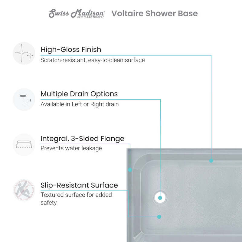 Swiss Madison Voltaire 60 x 32 Single-Threshold, Right-Hand Drain, Shower Base in Grey