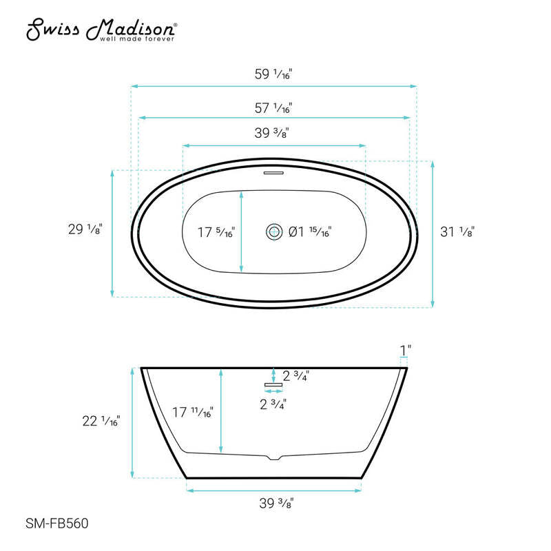 Swiss Madison Manoir 60" Freestanding Bathtub
