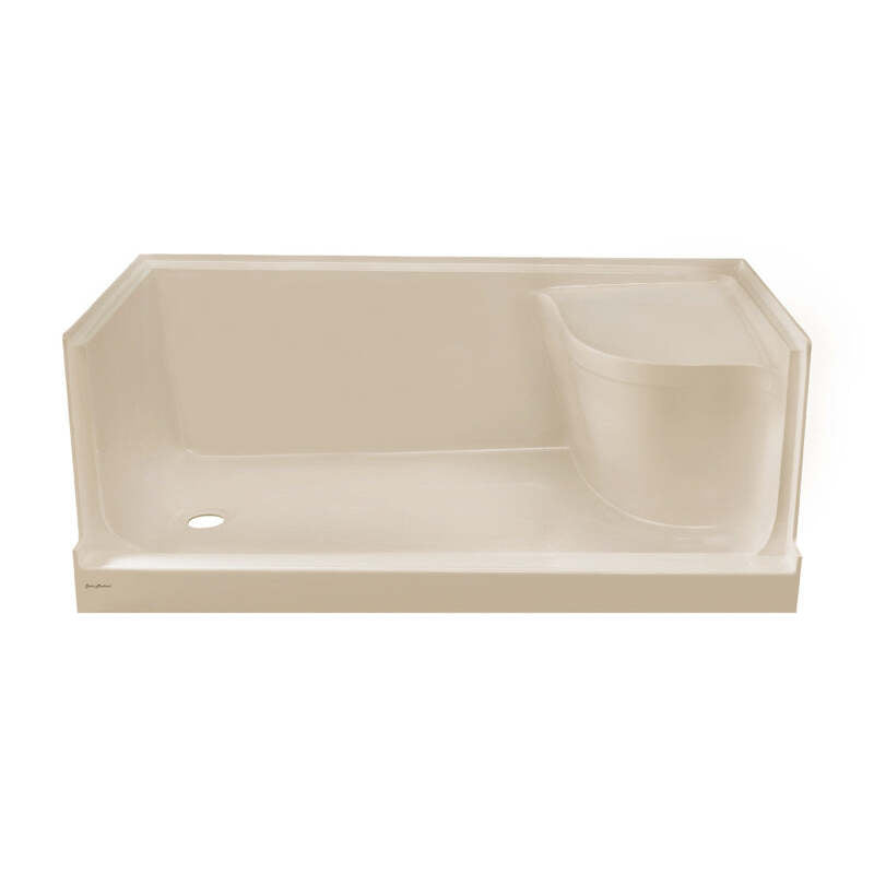 Swiss Madison Aquatique 60 X 32 Single Threshold Shower Base With Left Hand Drain and Integral Right Hand Seat in Biscuit