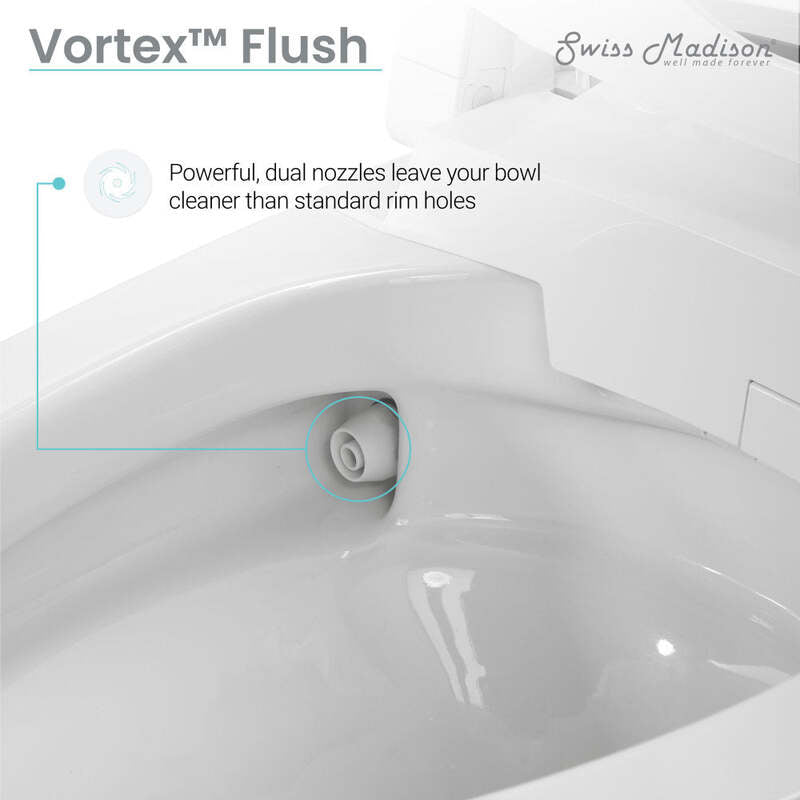 Swiss Madison Avancer Smart Tankless Elongated Toilet and Bidet, Touchless Vortex™ Dual-Flush 1.1/1.6 gpf