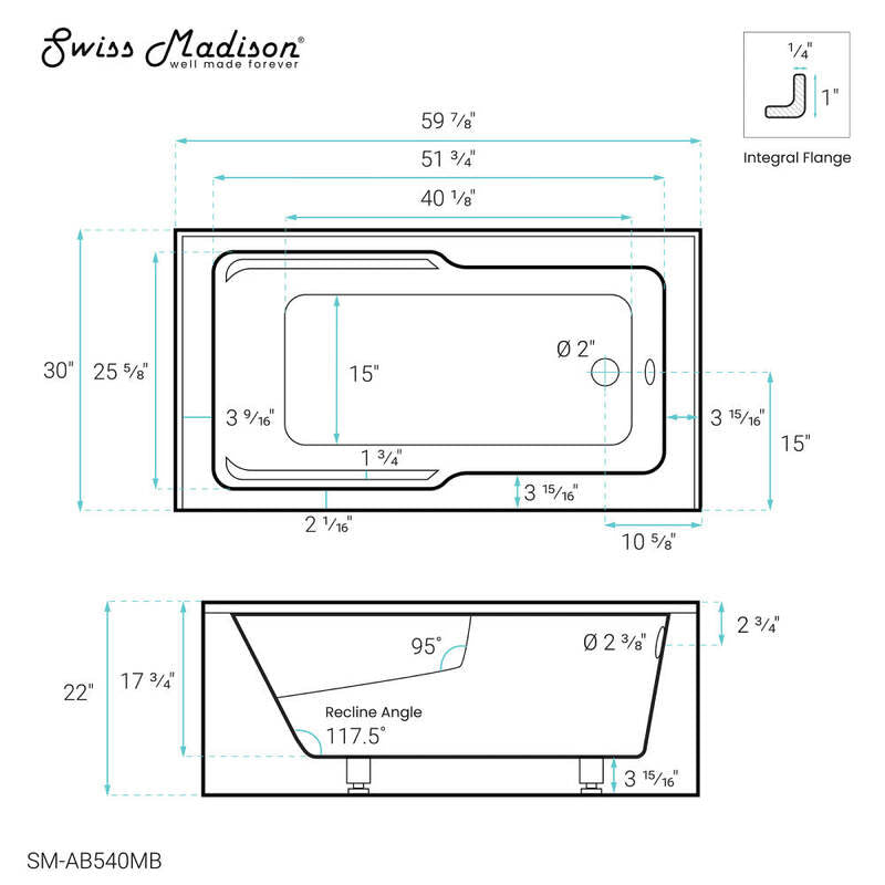 Swiss Madison Voltaire 60" X 30" Right-Hand Drain Alcove Bathtub with Apron in Matte Black