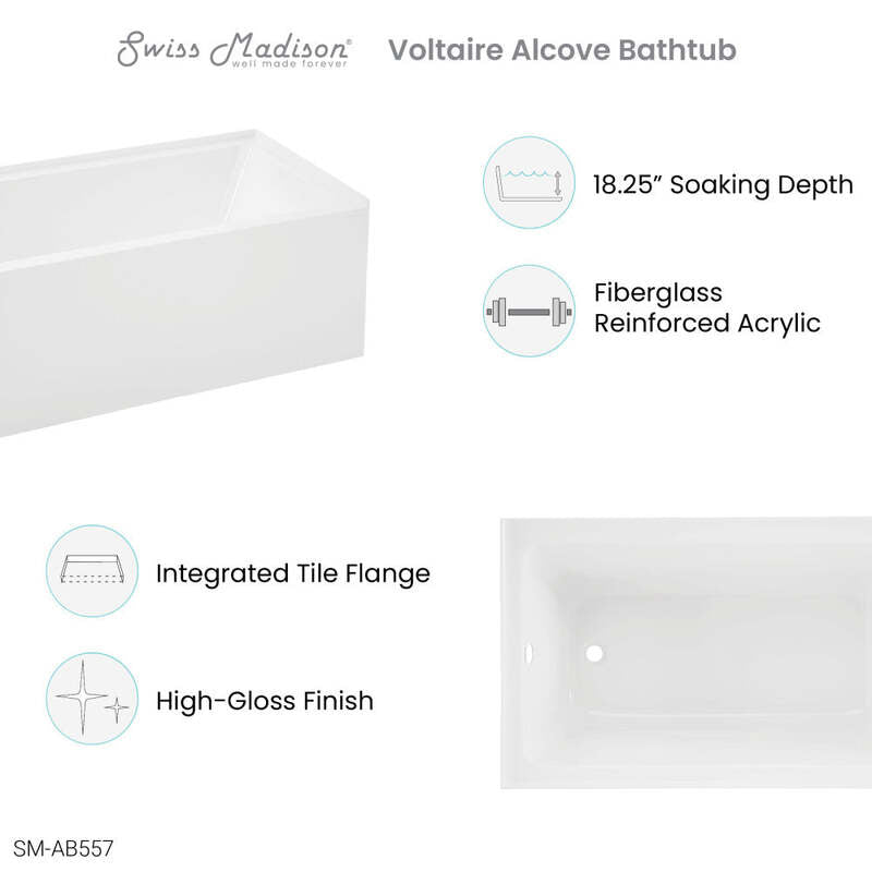 Swiss Madison Voltaire 54" X 30" Left-Hand Drain Alcove Bathtub with Apron