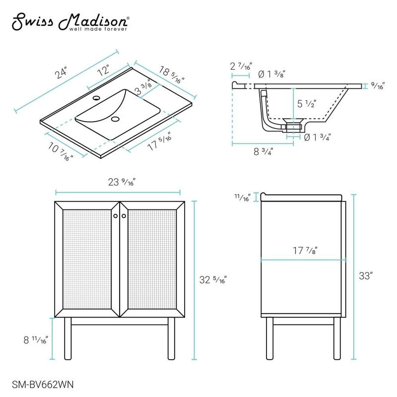 Swiss Madison Classé 24" Bathroom Vanity in Dark Walnut