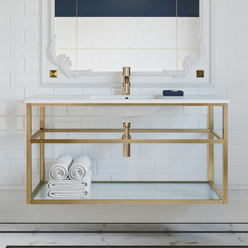 Swiss Madison Pierre 48 Single, Open Shelf, Gold Metal Frame Bathroom Vanity