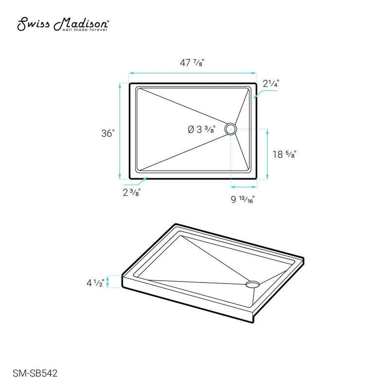 Swiss Madison Carré 48" x 36" Acrylic White, Single-Threshold, Right Drain, Shower Base
