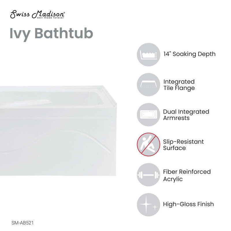 Swiss Madison Ivy 54'' x 30 Bathtub with Apron Right Hand Drain in White