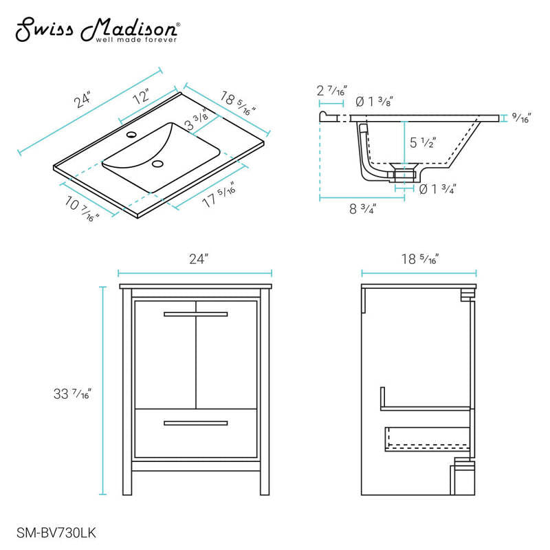 Swiss Madison Virage 24 Freestanding, Bathroom Vanity in Natural Oak