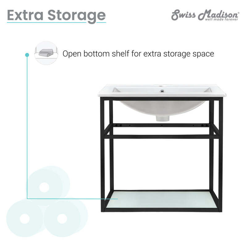 Swiss Madison Pierre 24 Single, Metal Frame, Open Shelf, Bathroom Vanity