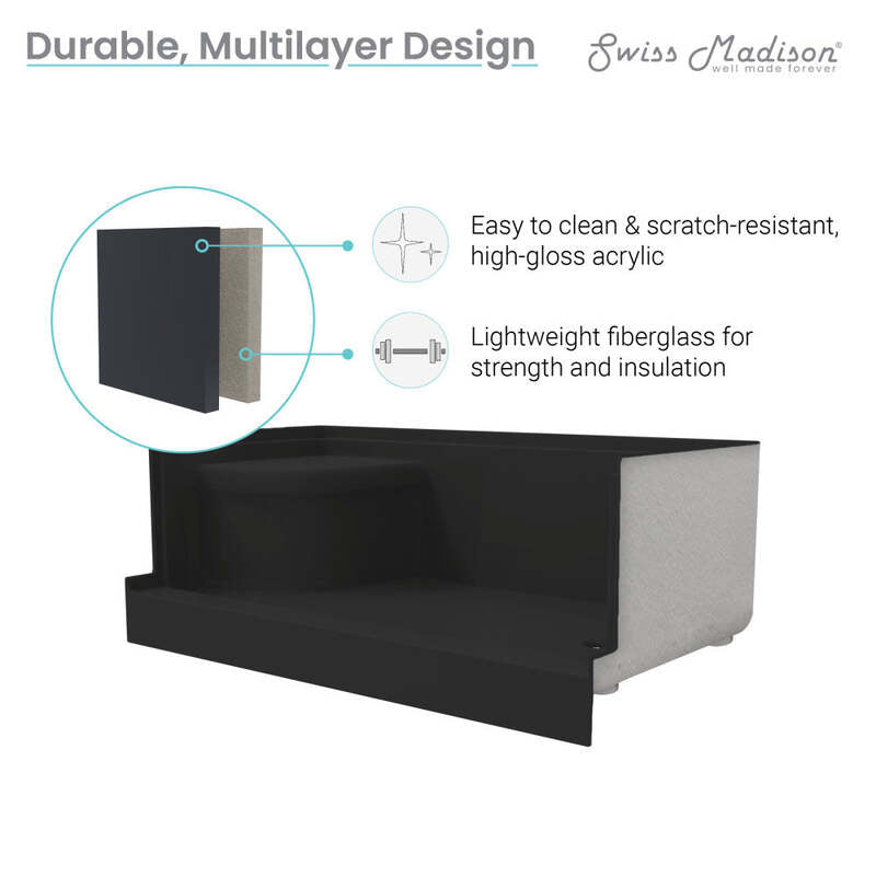 Swiss Madison Aquatique 60" x 32" Left Drain, Shower Base in Matte Black