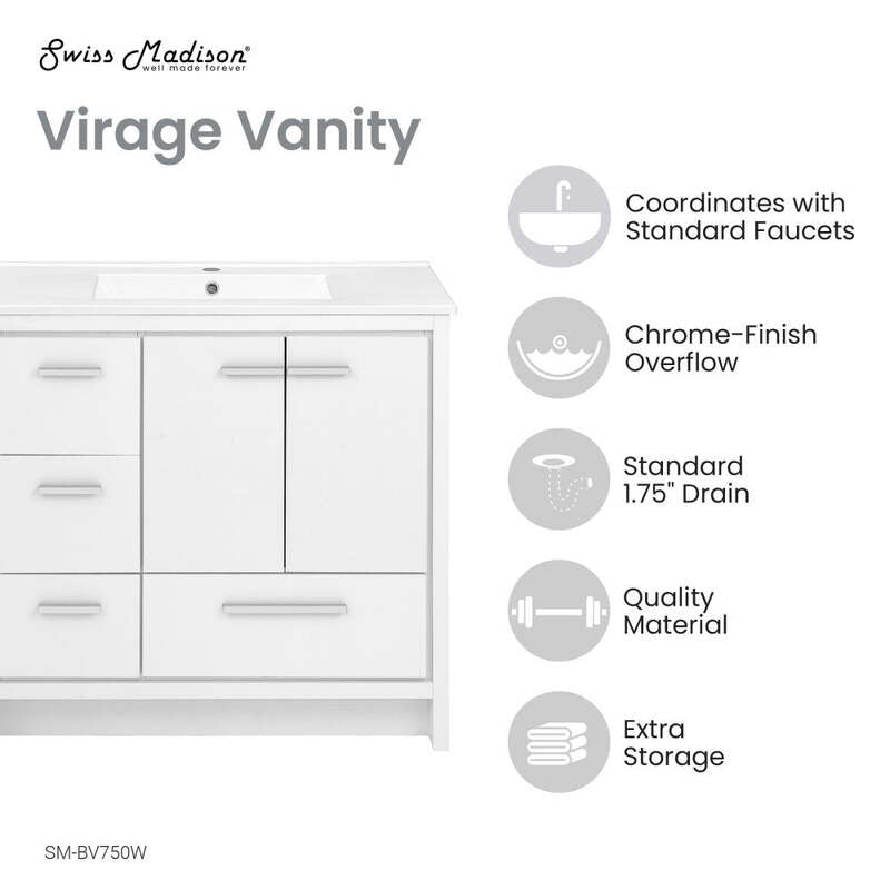 Swiss Madison Virage 36 Freestanding, Bathroom Vanity in Glossy White