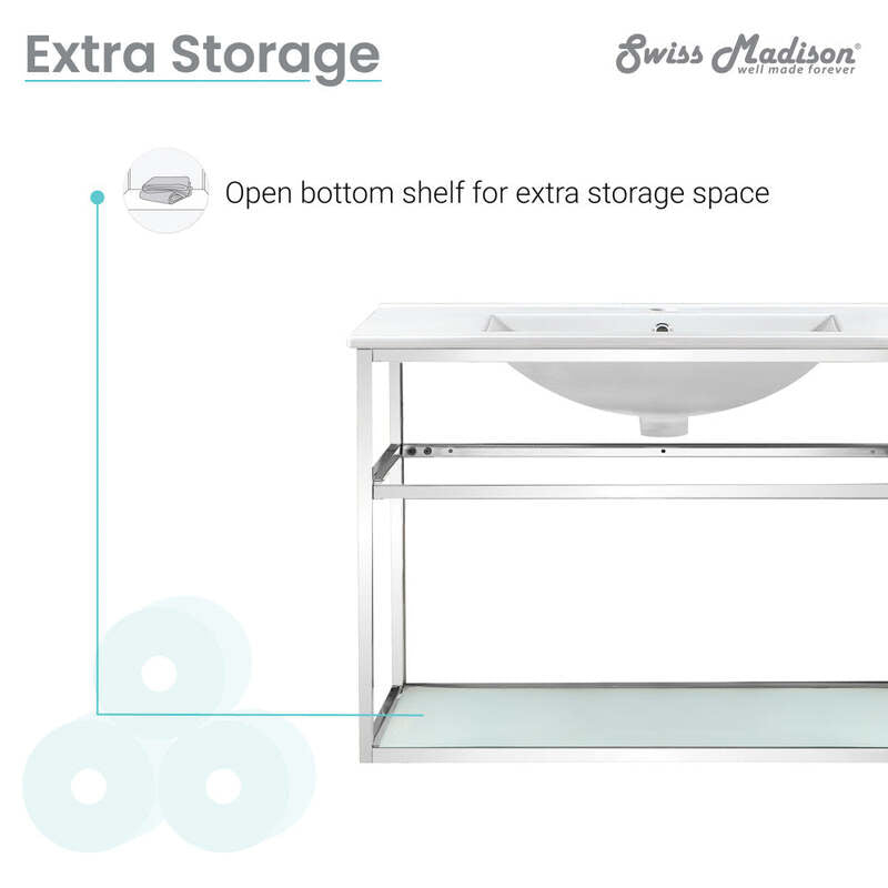 Swiss Madison Pierre 30 Single, Open Shelf, Chrome Metal Frame Bathroom Vanity