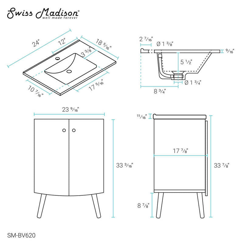 Swiss Madison Manoir 24" Bathroom Vanity in White