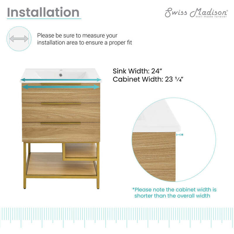 Swiss Madison Carre 24" Bathroom Vanity in White Oak