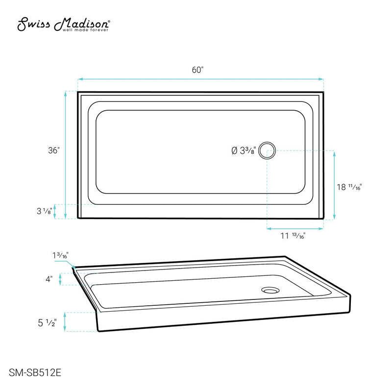 Swiss Madison Voltaire 60 x 36 Single-Threshold, Right-Hand Drain, Shower Base in Grey