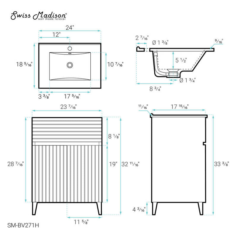 Swiss Madison Bernay 24" Bathroom Vanity in Heather