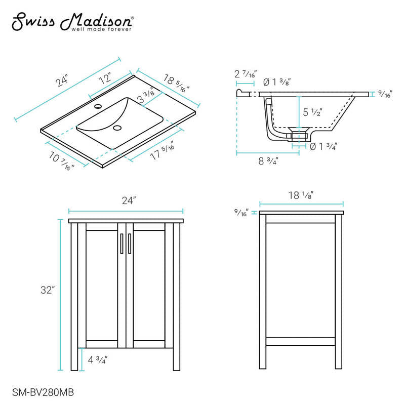 Swiss Madison Avallon 24" Bathroom Vanity in Matte Black