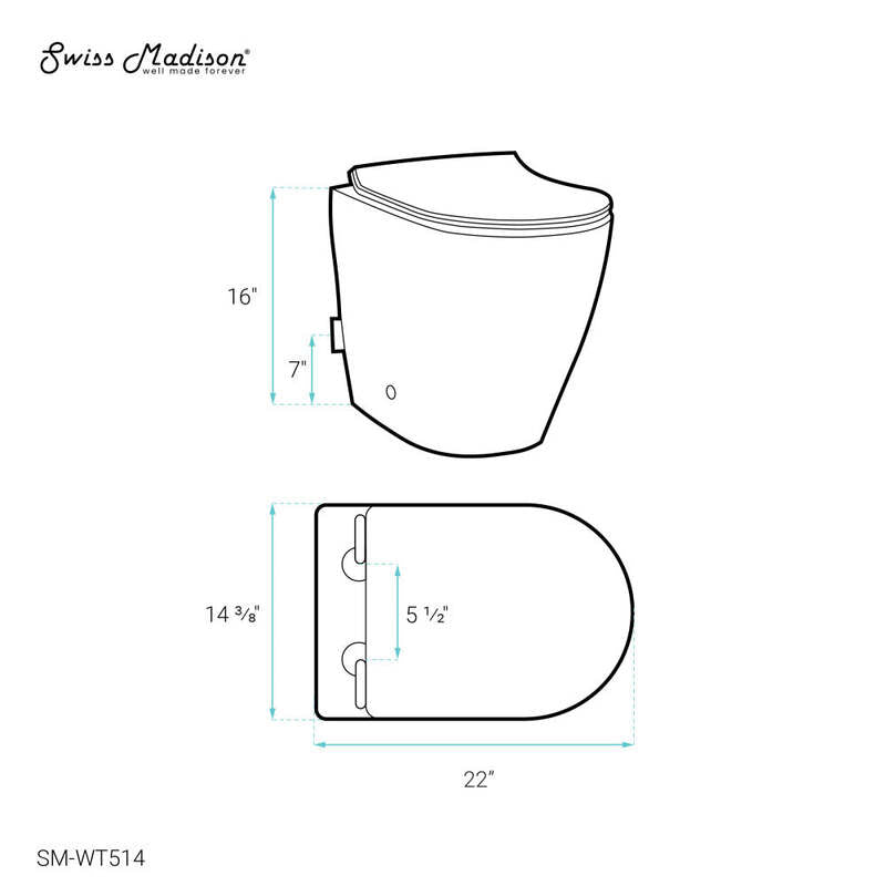 Swiss Madison St. Tropez Back to Wall Concealed Tank Toilet Bowl Bundle in Glossy White
