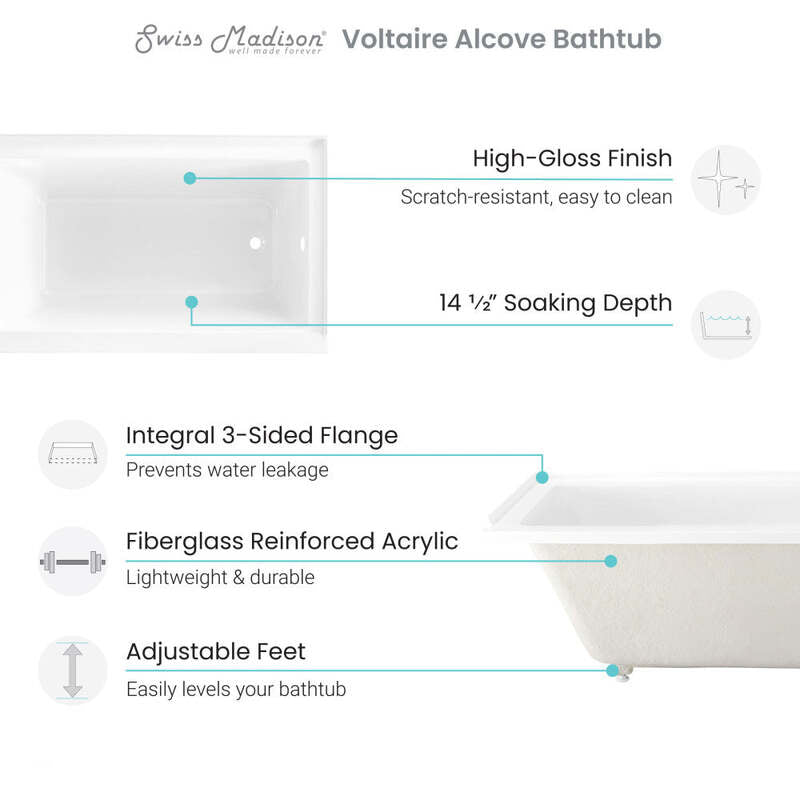 Swiss Madison Voltaire 60" X 30" Left-Hand Drain Alcove Bathtub
