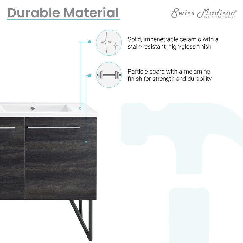 Swiss Madison Annecy 60 Double, Black Walnut, Two Doors, One Drawer, Bathroom Vanity