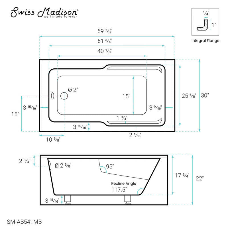 Swiss Madison Voltaire 60" X 30" Left-Hand Drain Alcove Bathtub with Apron in Matte Black
