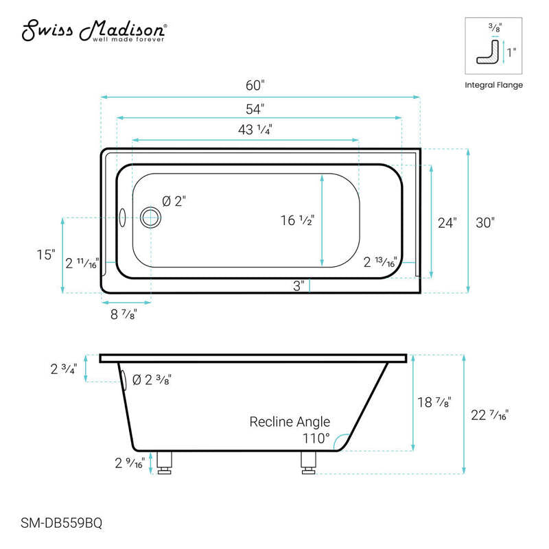 Swiss Madison Voltaire 60" X 30" Left-Hand Drain Alcove Bathtub in Bisque