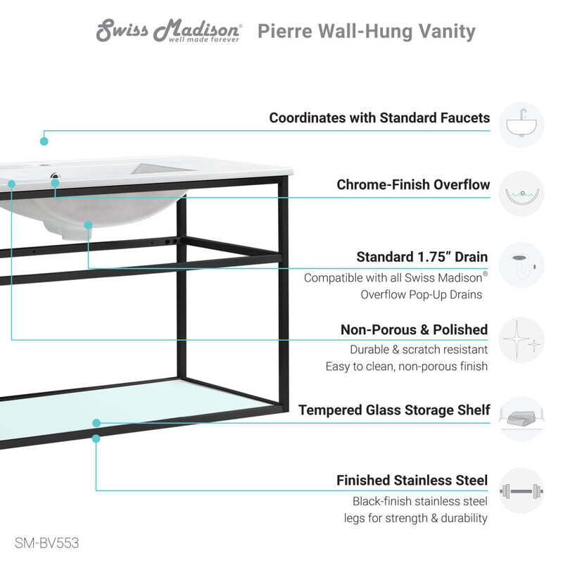 Swiss Madison Pierre 36 Single, Metal Frame, Open Shelf, Bathroom Vanity