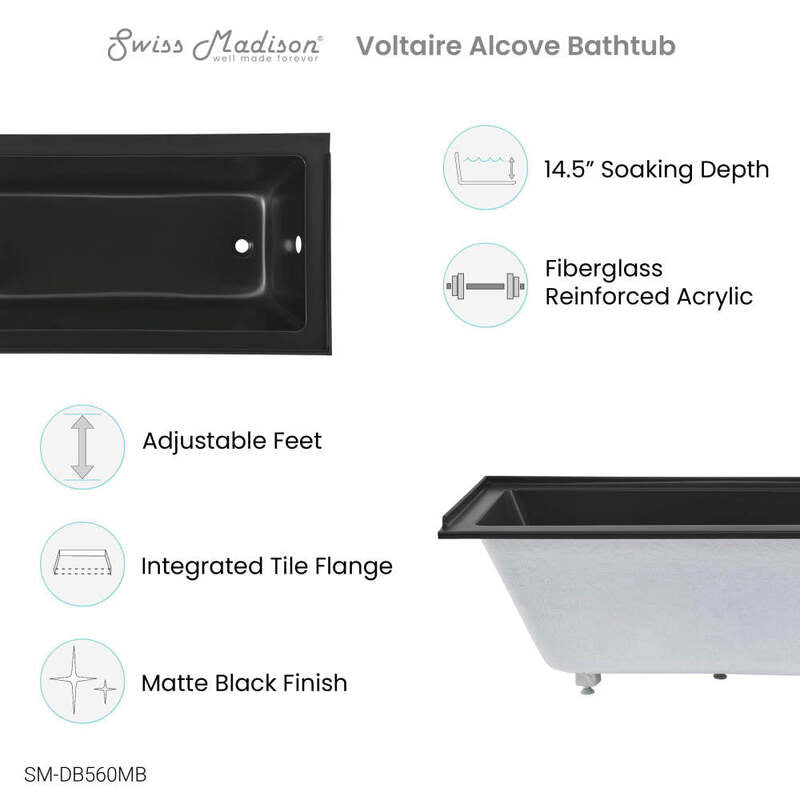 Swiss Madison Voltaire 60" X 30" Right-Hand Drain Alcove Bathtub in Matte Black
