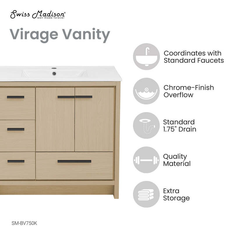 Swiss Madison Virage 36" Freestanding, Bathroom Vanity in Oak