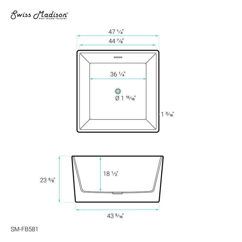 Swiss Madison Voltaire 47" Square Freestanding Bathtub