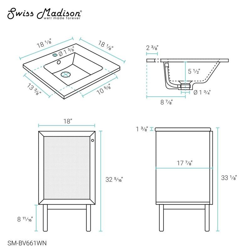 Swiss Madison Classé 18" Bathroom Vanity in Dark Walnut