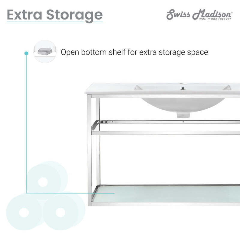 Swiss Madison Pierre 36 Single, Open Shelf, Chrome Metal Frame Bathroom Vanity