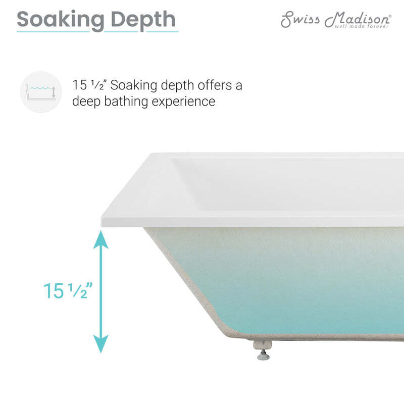 Swiss Madison Voltaire 72" x 36" Reversible Drain Drop-In Bathtub