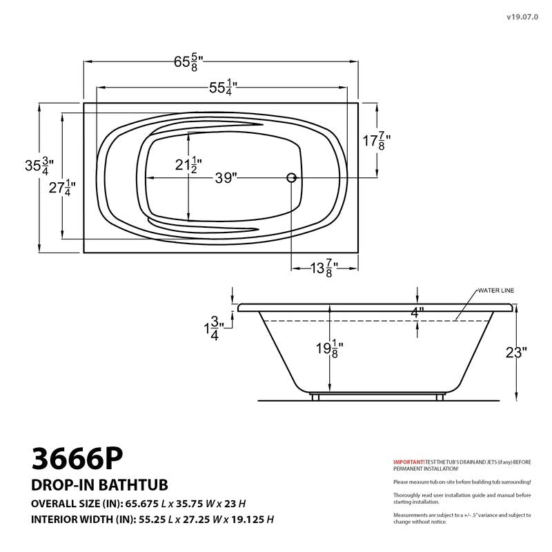 Atlantis Whirlpools Polaris Deluxe Series 35.75" x 65.675" Air and Whirlpool Bathtub