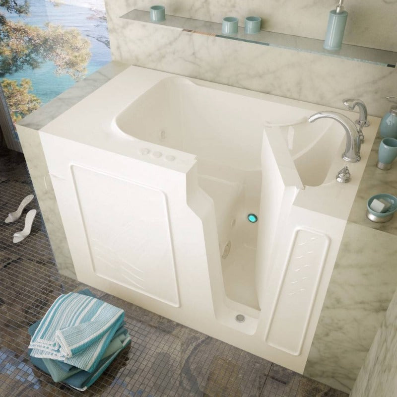 MediTub Walk-In 29 x 52 Right Drain Biscuit Whirlpool Jetted Walk-In Bathtub - 2952RBH