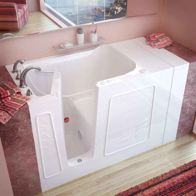 MediTub 53" Fiberglass Air Walk In Tub for Alcove Installations with Left Drain, Drain Assembly, Overflow and 7" Extension Panel