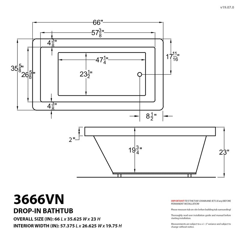 Atlantis Whirlpools Venetian 35.625" x 66" Air and Whirlpool Bathtub
