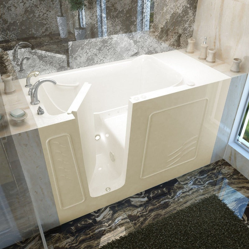 MediTub 60" Fiberglass Air Walk In Tub for Alcove Installations with Left Drain, Drain Assembly, and Overflow