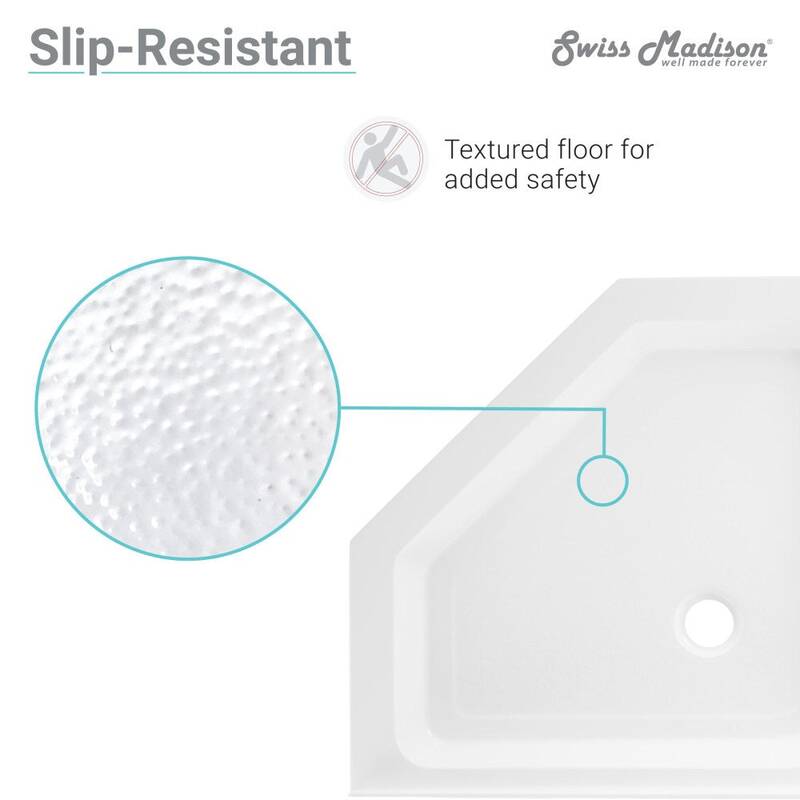 Swiss Madison Voltaire 36 x 36 Acrylic White, Single-Threshold, Center Drain, Neo-angle Shower Base