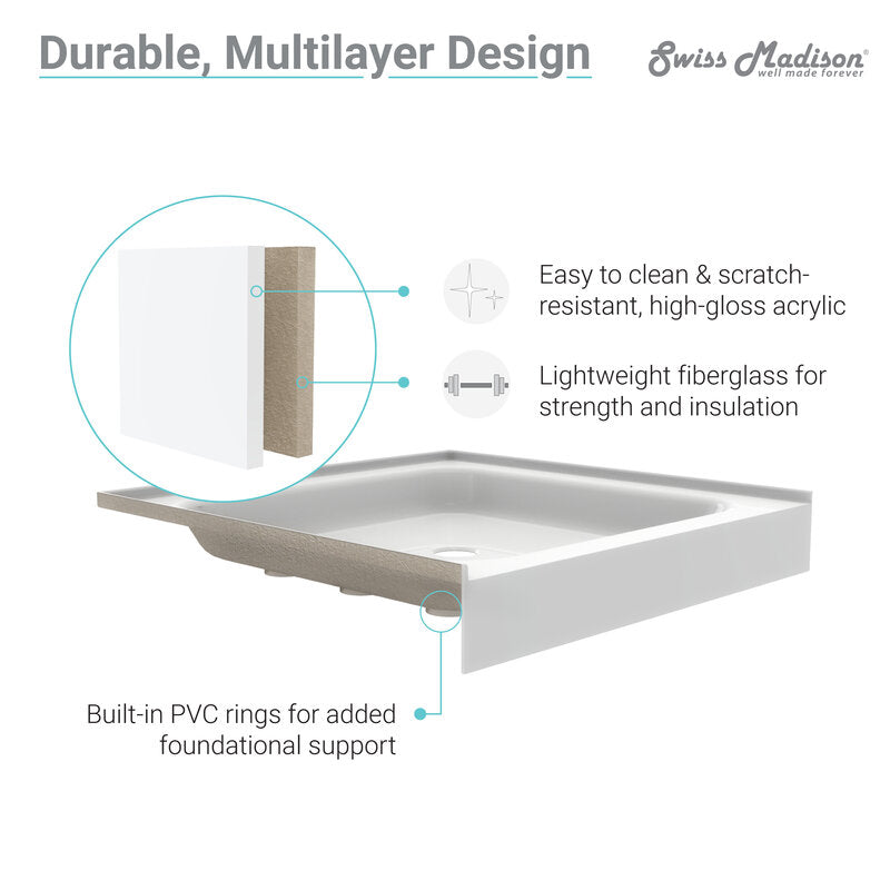 Swiss Madison Voltaire 60 x 36 Acrylic Black, Single-Threshold, Right Drain, Shower Base