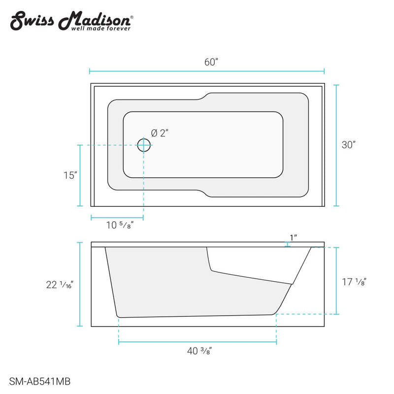 Swiss Madison Voltaire 60" X 30" Left-Hand Drain Alcove Bathtub with Apron in Matte Black